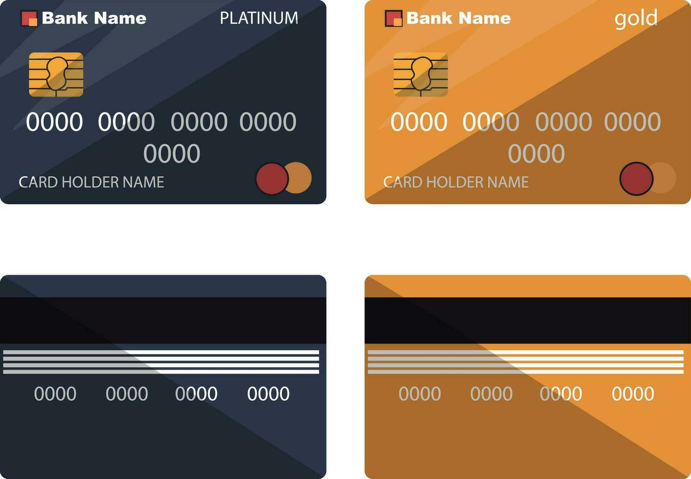 Print credit cards both sides gold and platinum white background vector illustrator.