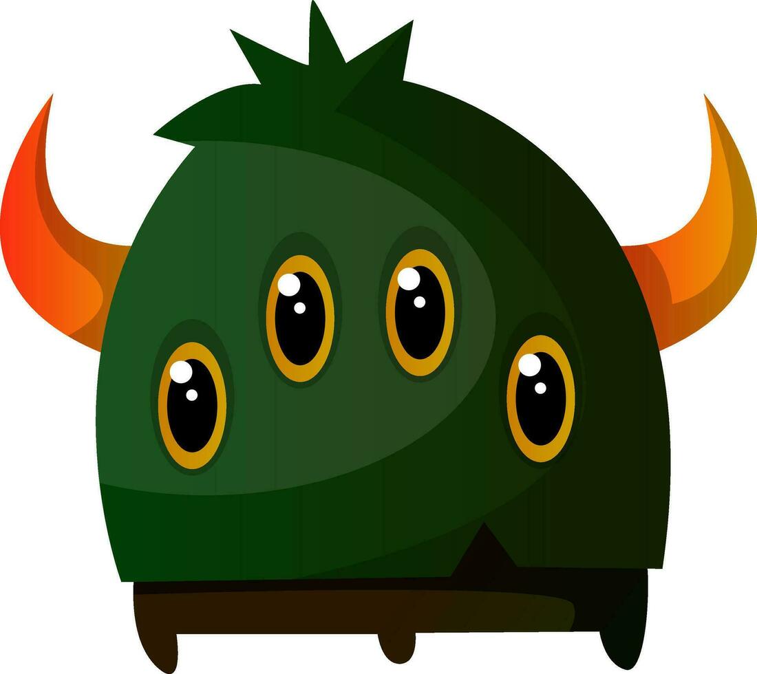 Four-eyed green monster with a horn illustration vector on white background