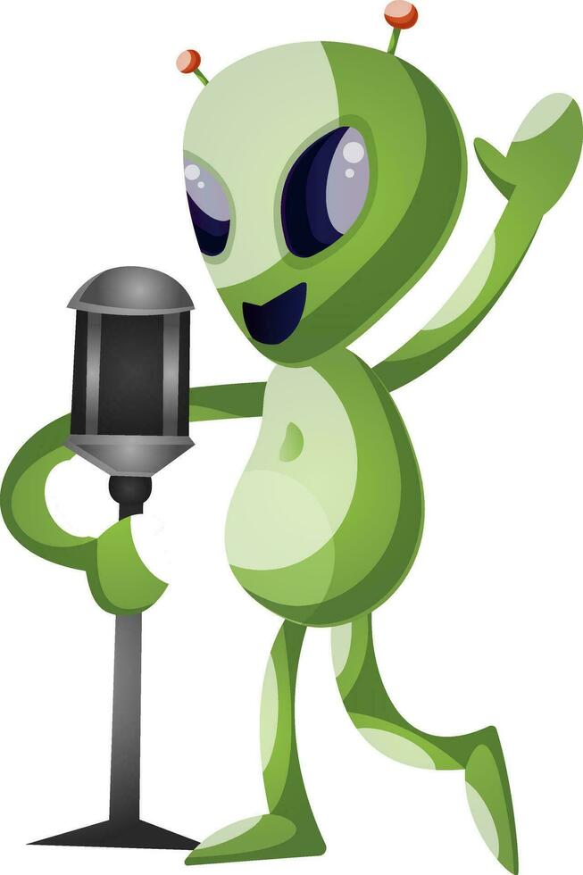 Singing alien, illustration, vector on white background.