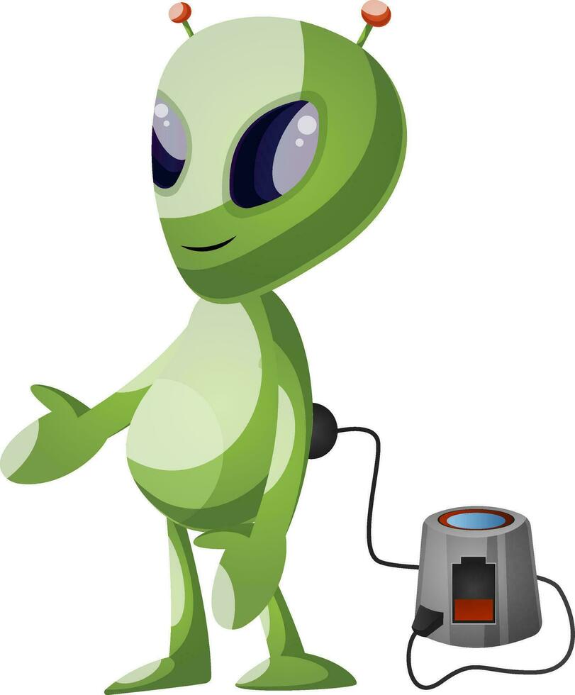 Charging alien, illustration, vector on white background.