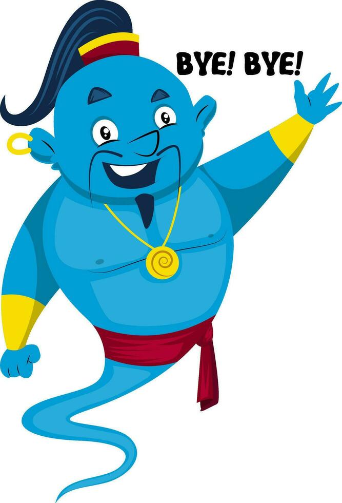 Genie diciendo adiós, ilustración, vector sobre fondo blanco.