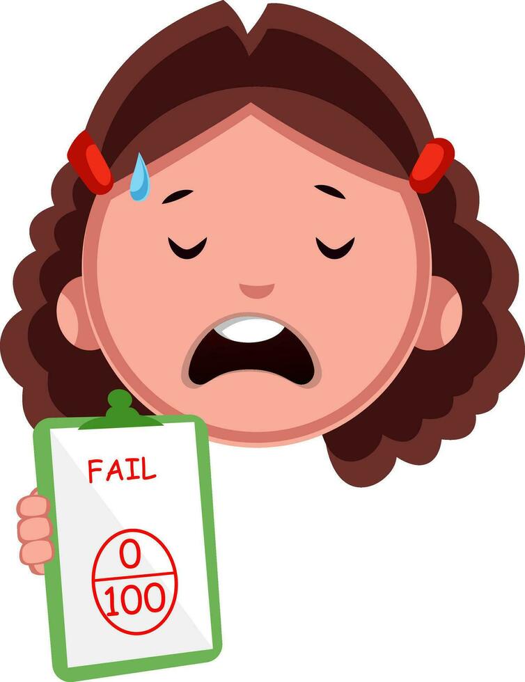 Girl failed on test, illustration, vector on white background.