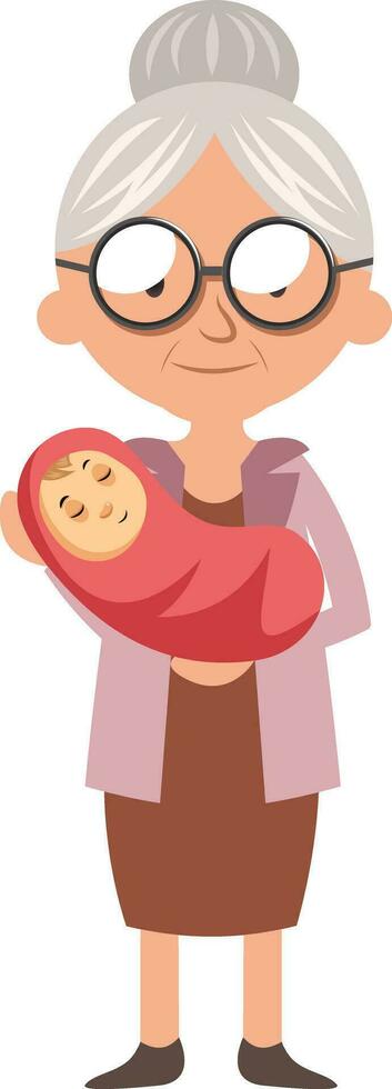 Granny with baby, illustration, vector on white background.