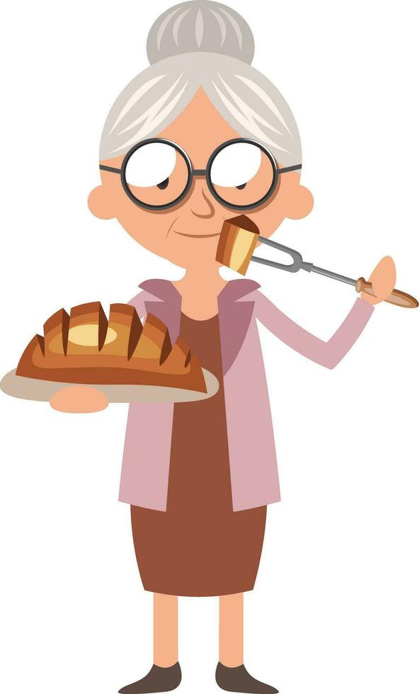 Granny with meat, illustration, vector on white background.