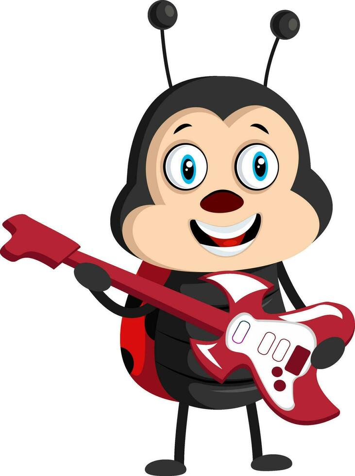 Lady bug with guitar, illustration, vector on white background.