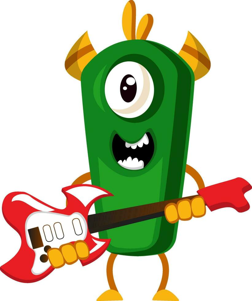 Monster con guitarra, ilustración, vector sobre fondo blanco.