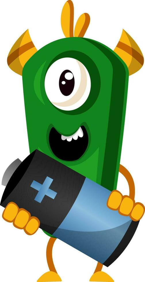 Monster with battery, illustration, vector on white background.