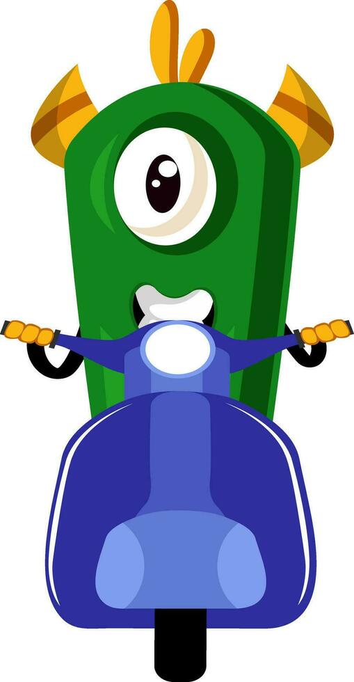 Monster on scooter, illustration, vector on white background.