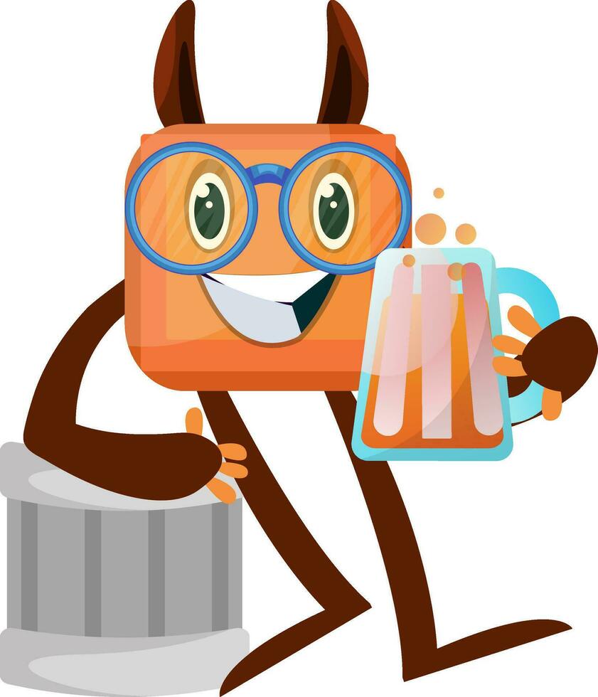 Monster with beer, illustration, vector on white background.