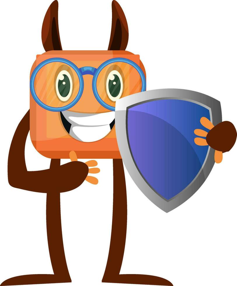Monster with shield, illustration, vector on white background.