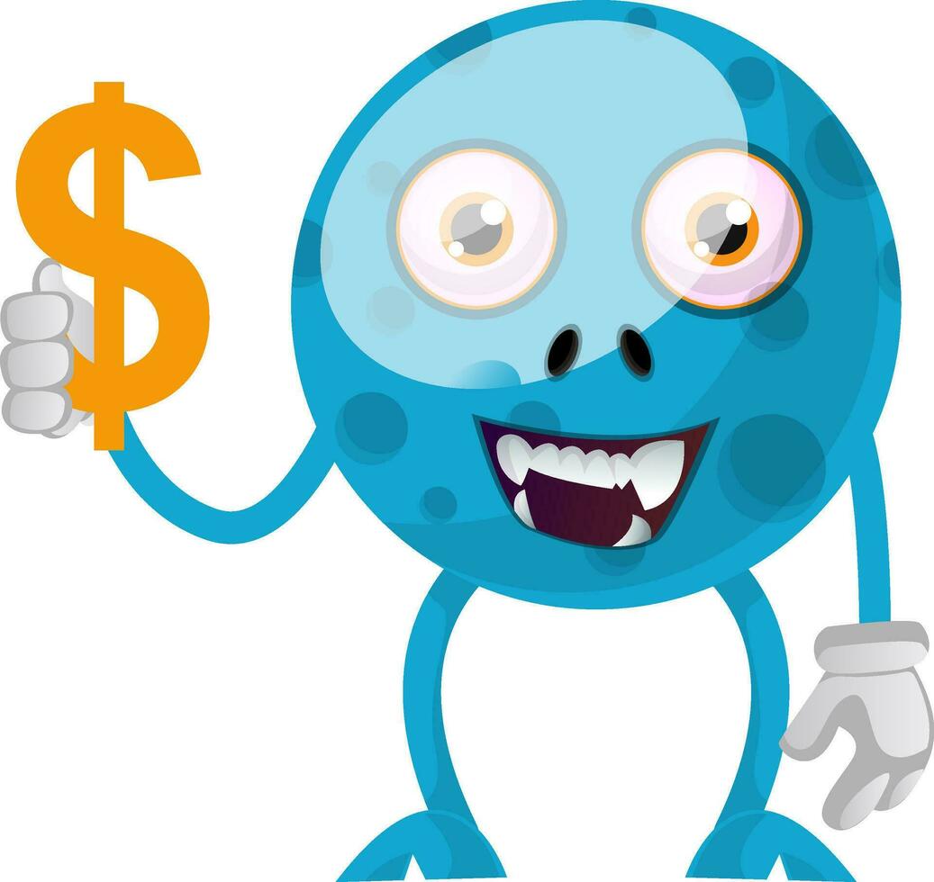 Blue monster with dollar sign, illustration, vector on white background.