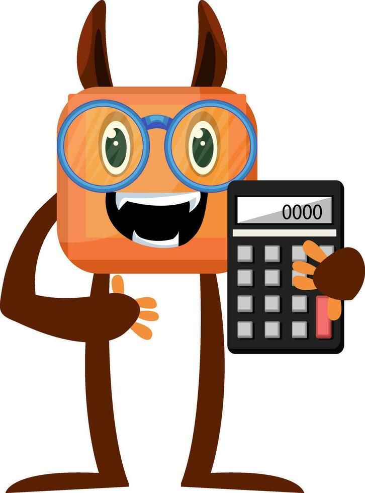 Monster with calculator, illustration, vector on white background.