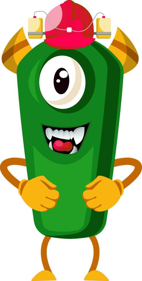 Monster with red hat, illustration, vector on white background.