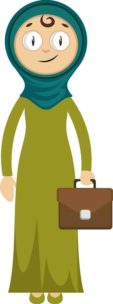 mujer con maleta, ilustración, vector sobre fondo blanco.