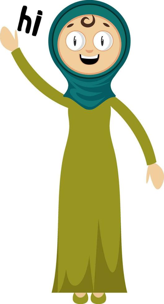 Woman saying hi, illustration, vector on white background.