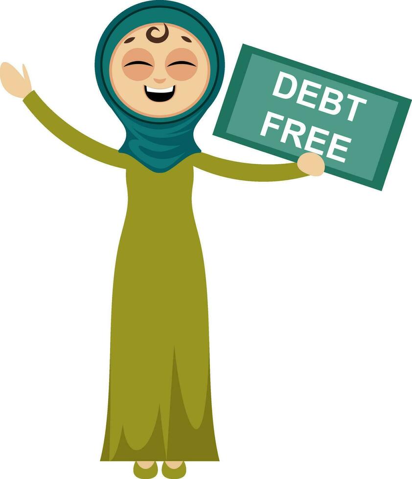 Woman is debt free, illustration, vector on white background.