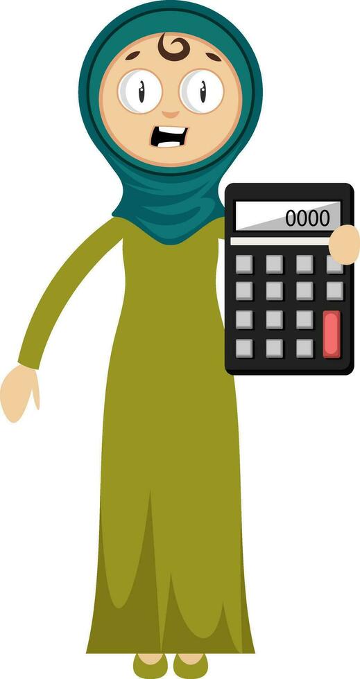 Woman with calculator, illustration, vector on white background.