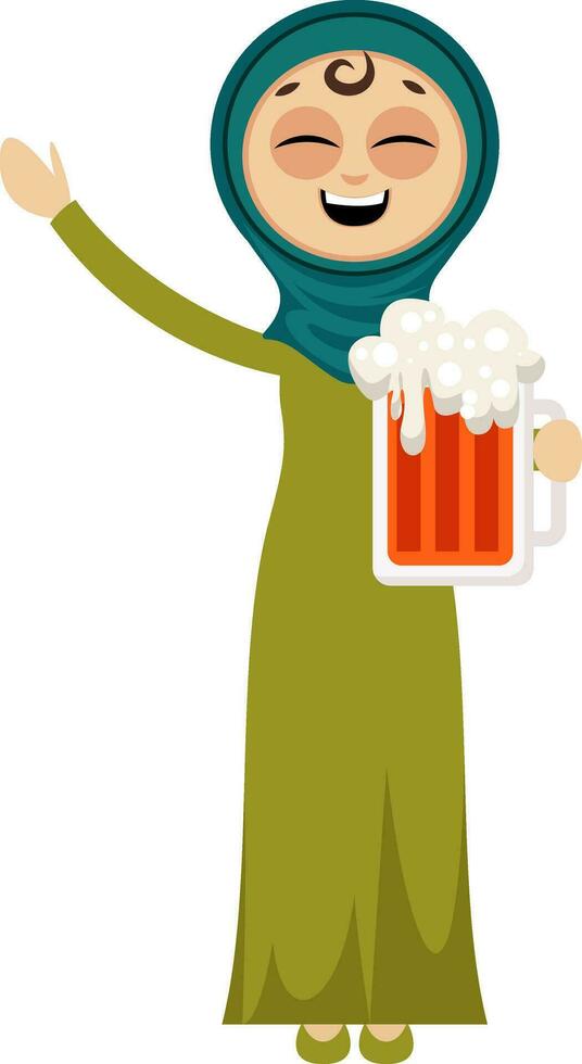 Woman with beer, illustration, vector on white background.
