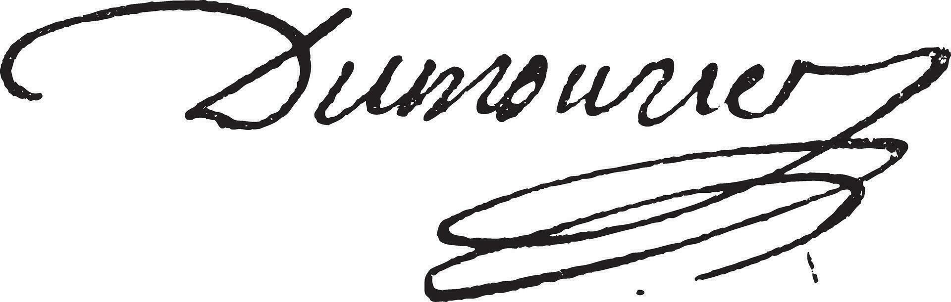 Signature of Charles-Francois Perier Dumouriez 1739-1821, vintage engraving. vector