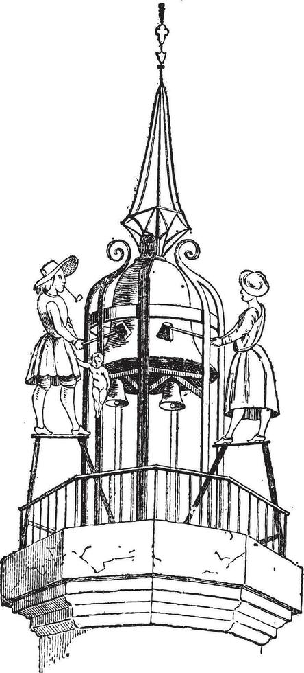 Jacquemart bellstriker, vintage engraving. vector