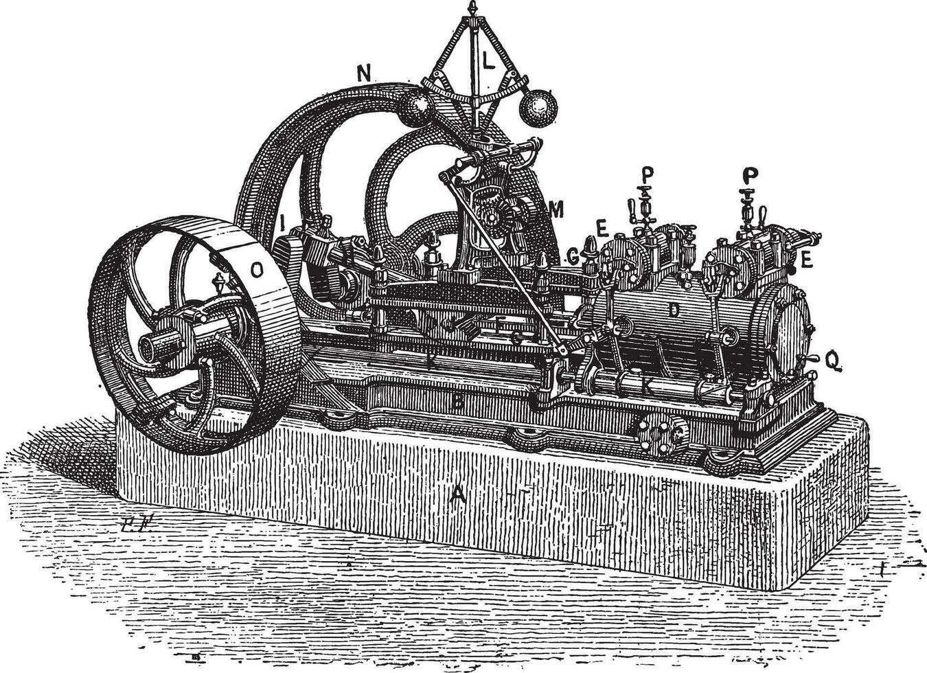 Horizontal Steam Engine, vintage engraving vector