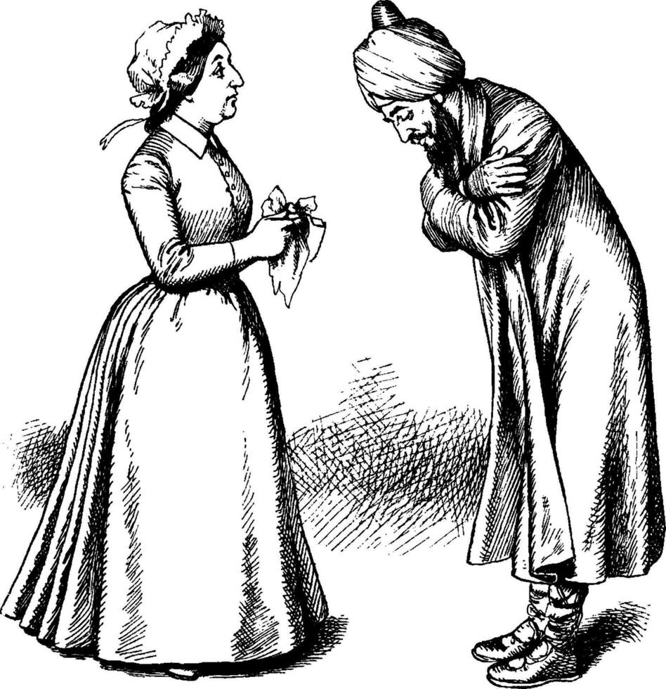 Man Bowing to Woman, vintage illustration vector