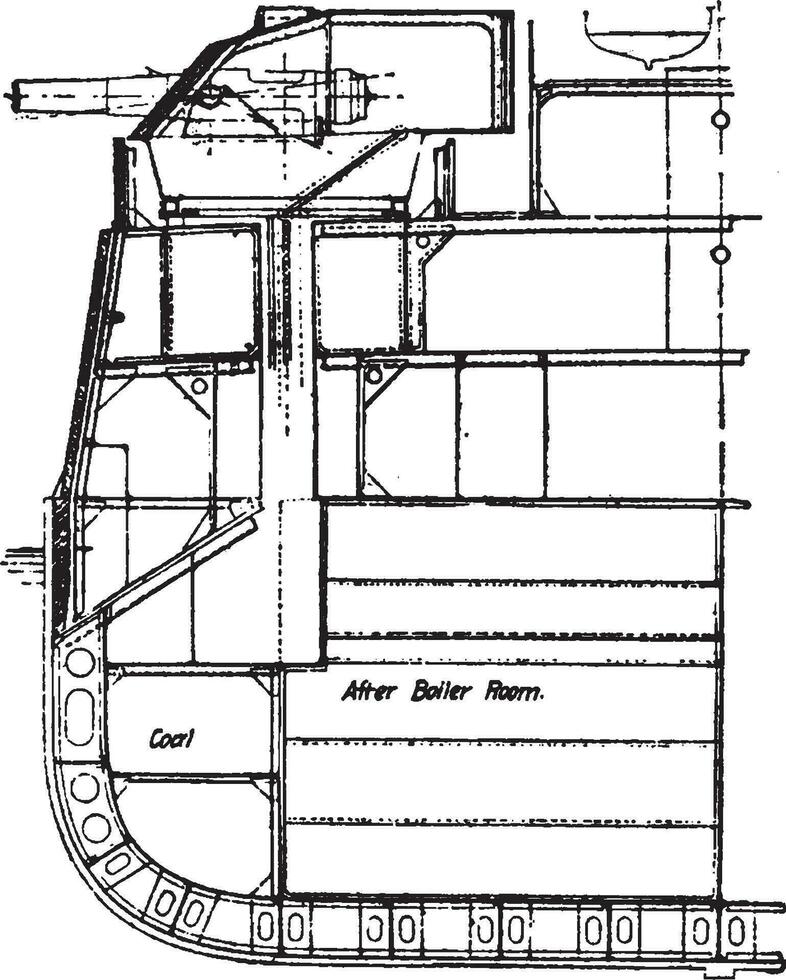 Half Section of a Battleship, vintage illustration. vector