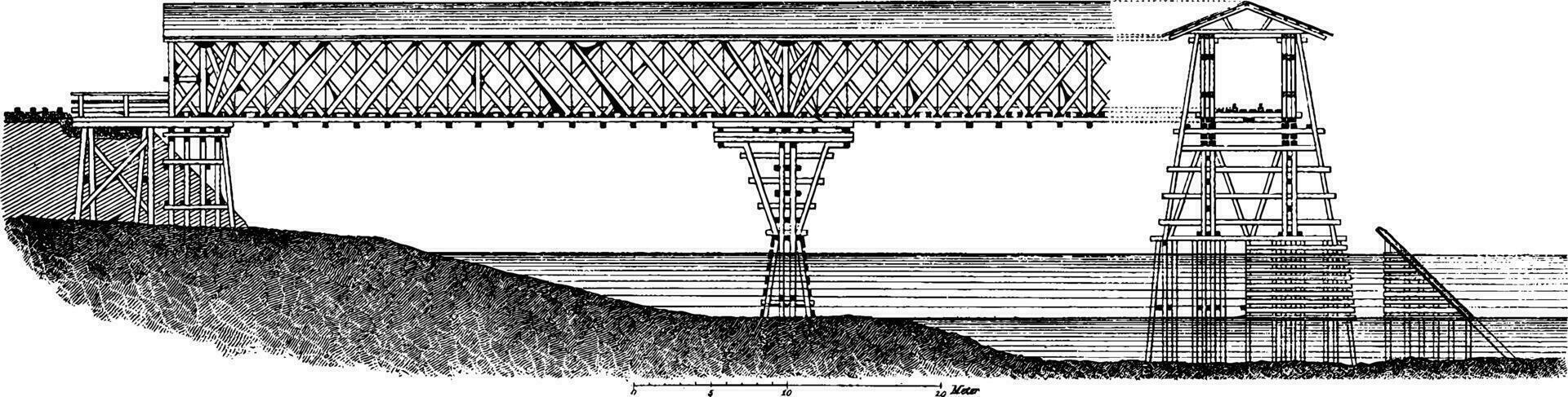 Lattice Bridge, vintage illustration. vector