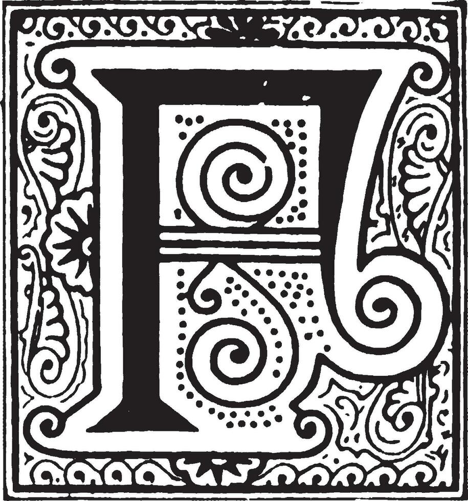 F, Ornate initial, vintage illustration vector