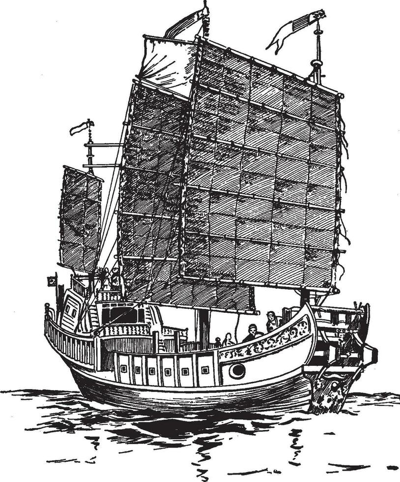 Chinese Junk, vintage illustration. vector