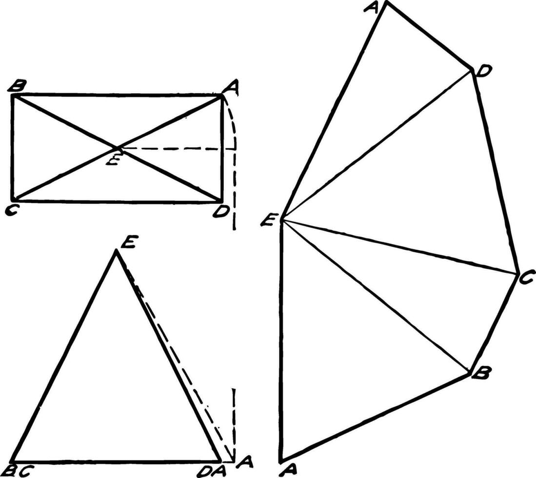 Development of Rectangular Pyramid vintage illustration. vector