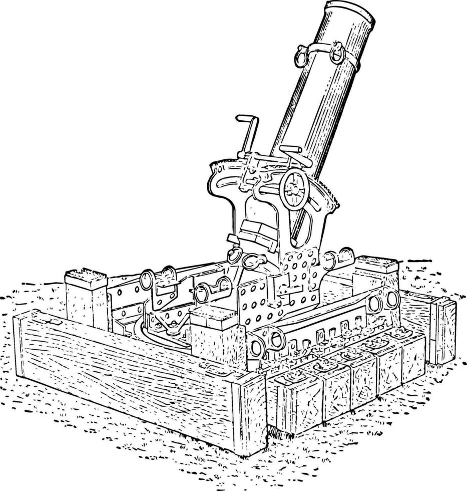 240 mm Trench Mortar, vintage illustration. vector