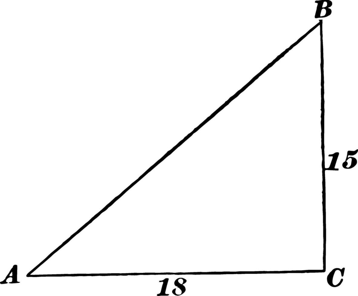 Right Triangle With Sides 15 and 18
 vintage illustration. vector