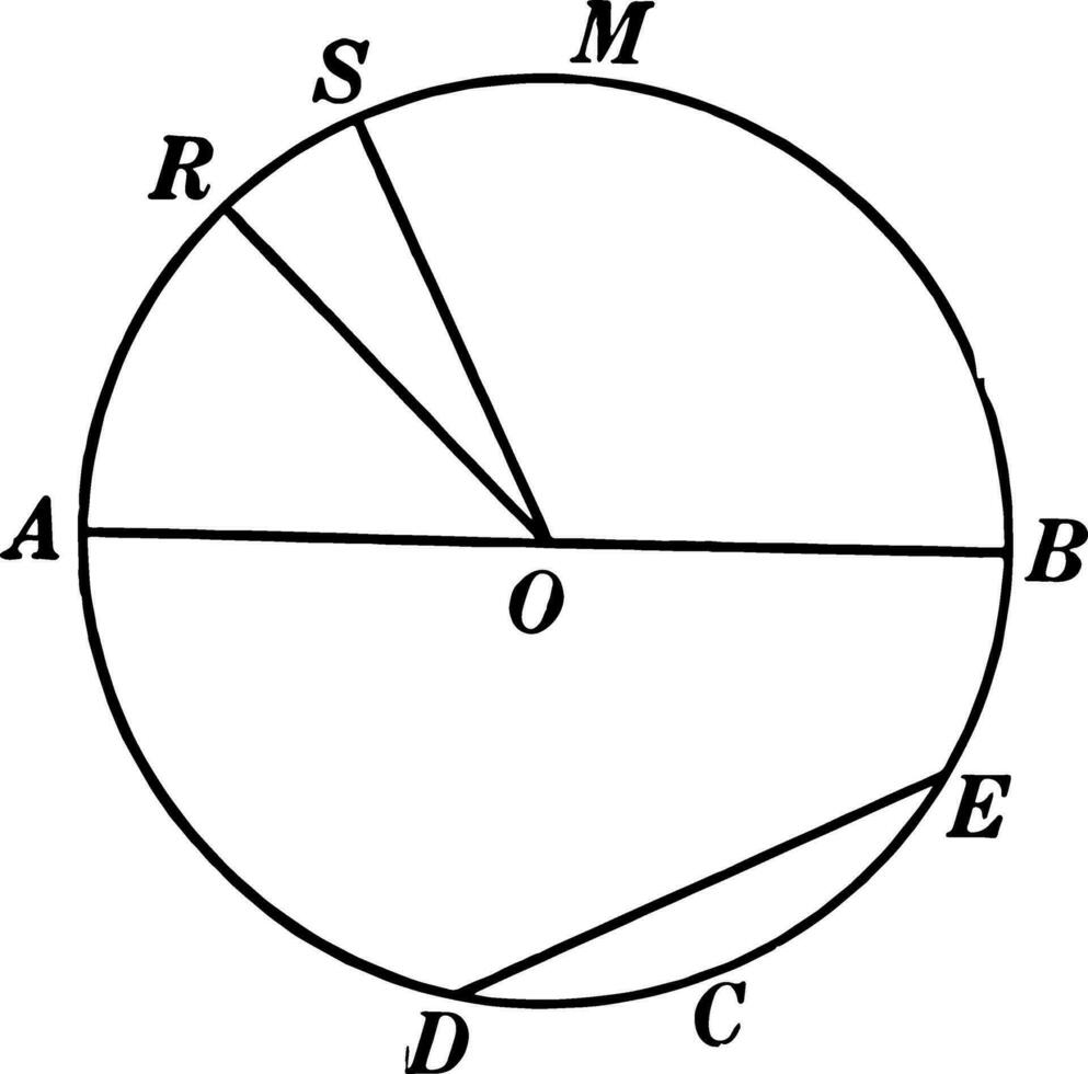 Chords, Diameters, and Radii of a Circle vintage illustration. vector