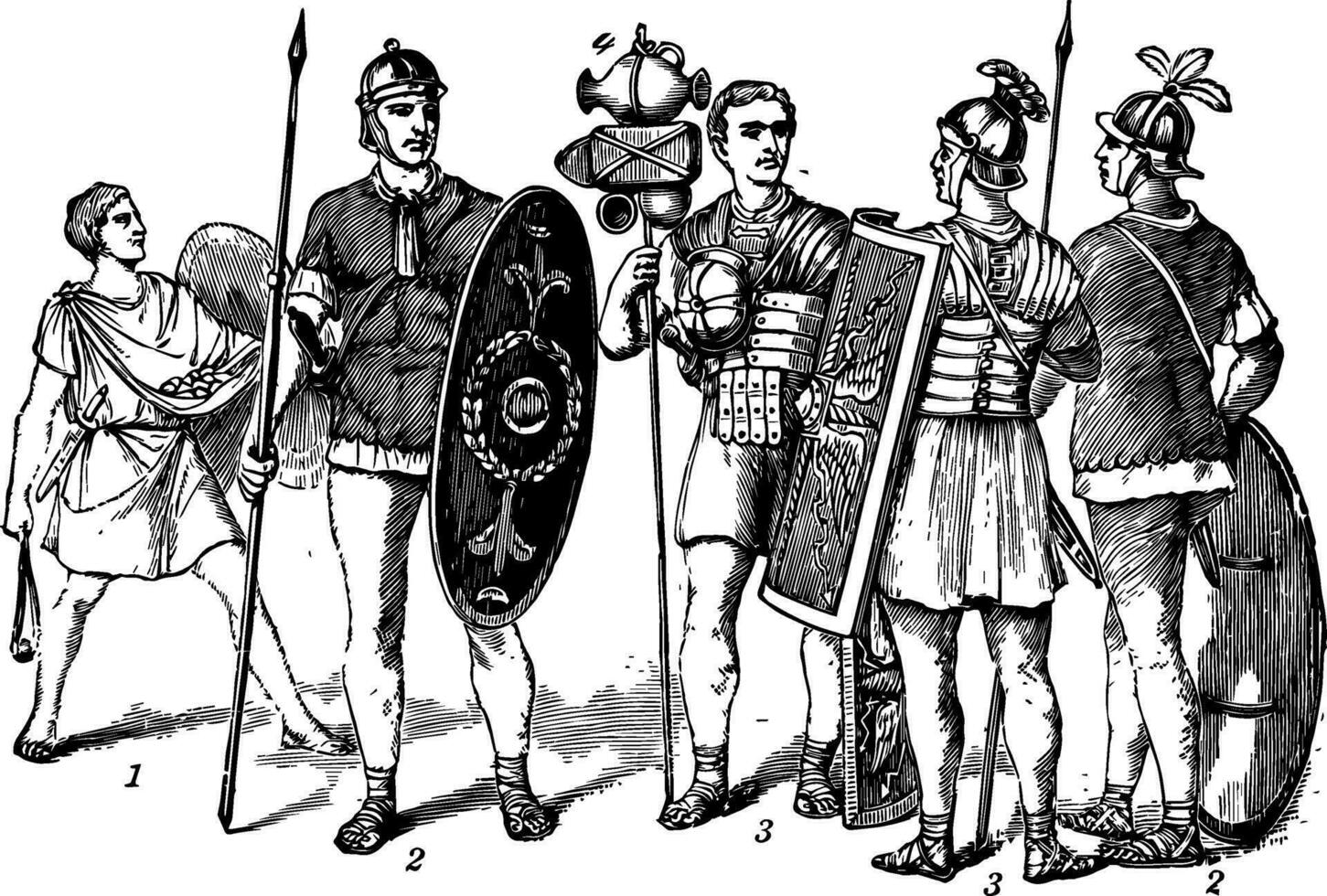 Roman Soldiers and Equipment vintage illustration. vector