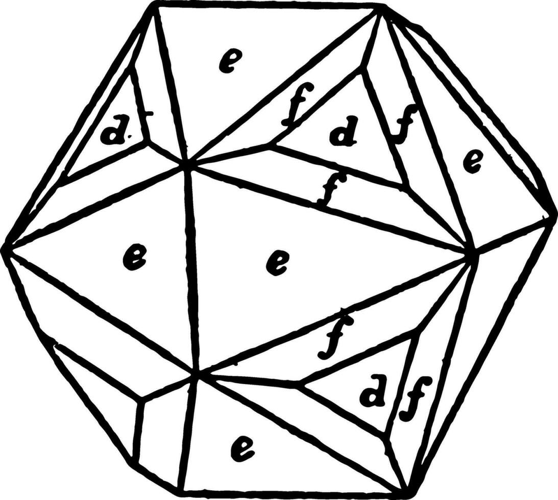 Combination of Pentagonal Dodecahedron, Dyakis-dodecahedron, and Octahedron vintage illustration. vector