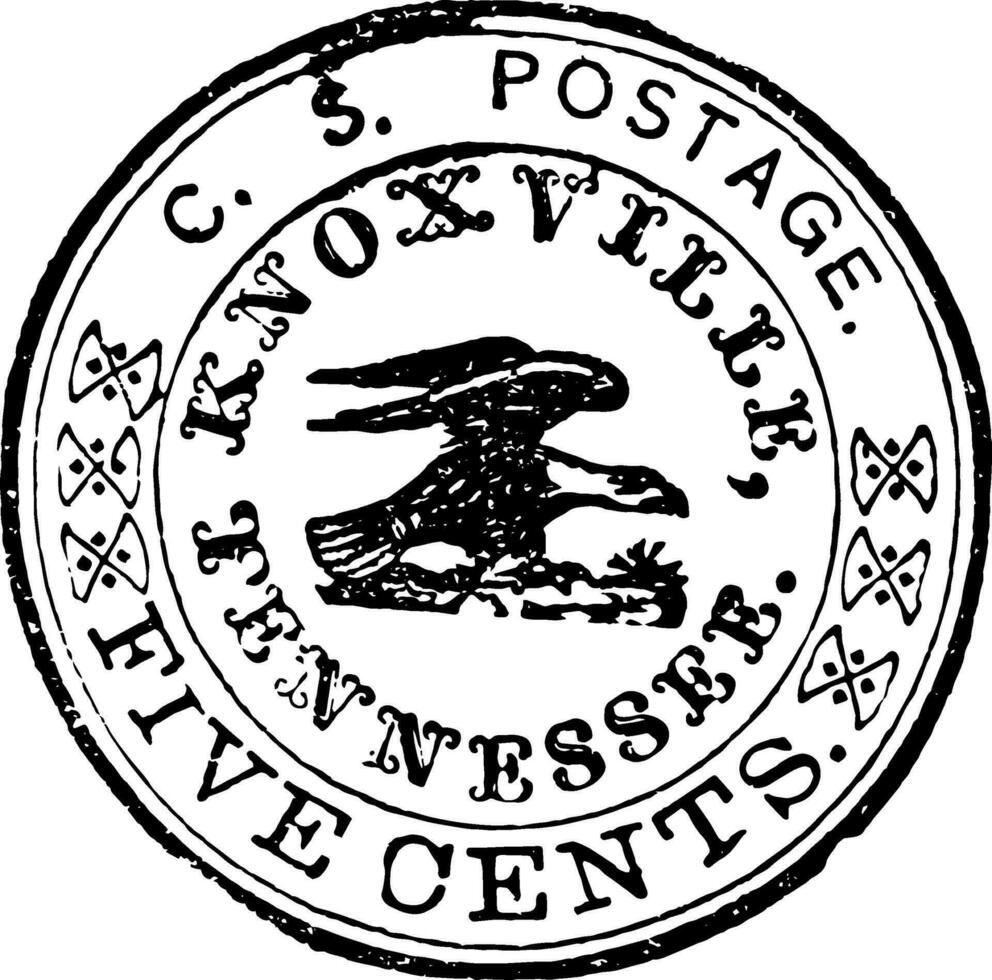 Tennesse confederación cinco centavo estampilla, 1861 Clásico ilustración vector