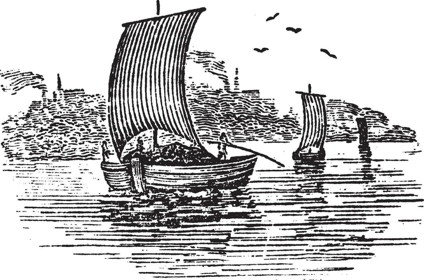 Sailboats, vintage illustration. vector