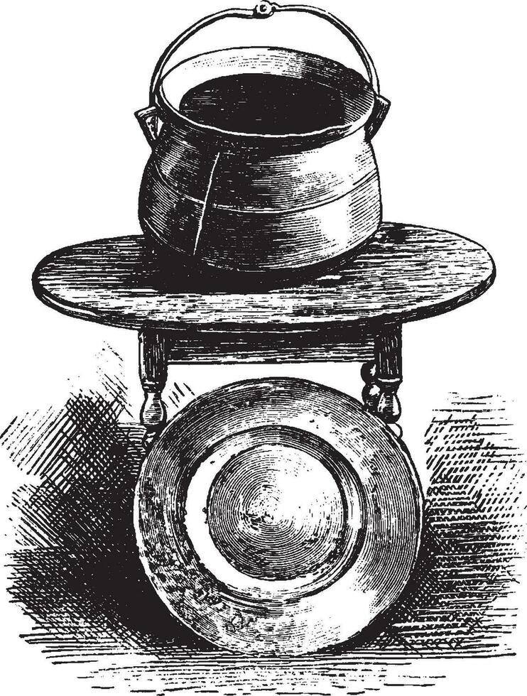 Pot and Platter,vintage illustration vector