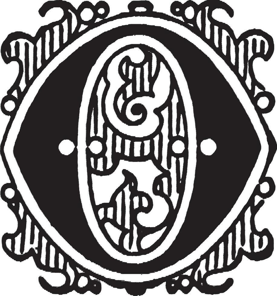 O, Ornate initial, vintage illustration vector