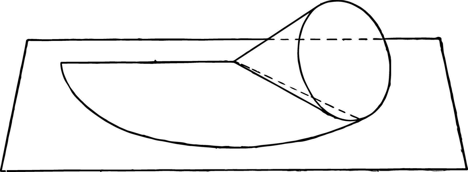 Cone Rolled On Plane vintage illustration. vector