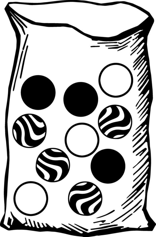 Bag with Ten Marbles vintage illustration. vector