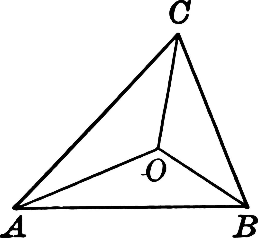 Triangle With Lines From the Vertices That Join a Point Within vintage illustration. vector