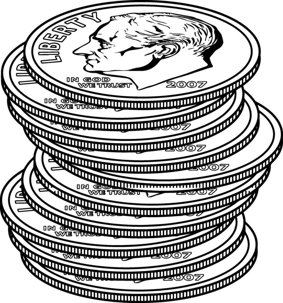 pilas de monedas de diez centavos Clásico ilustración. vector