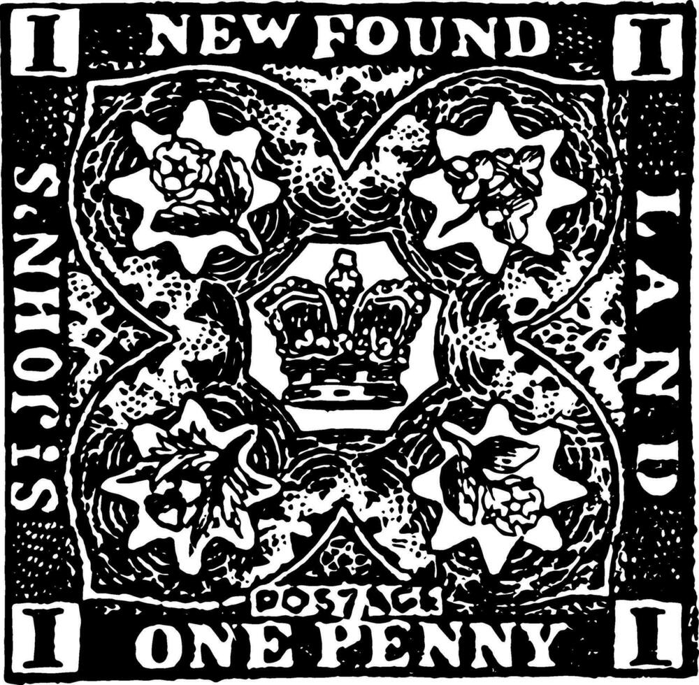 New foundland one penny stamp, 1857 vintage illustration vector