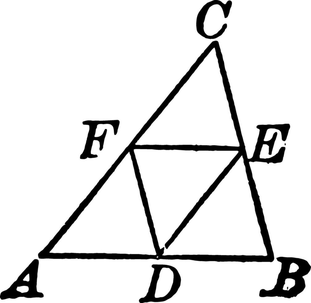 puntos medios de triángulo dividir triángulo dentro cuatro igual triangulos Clásico ilustración. vector