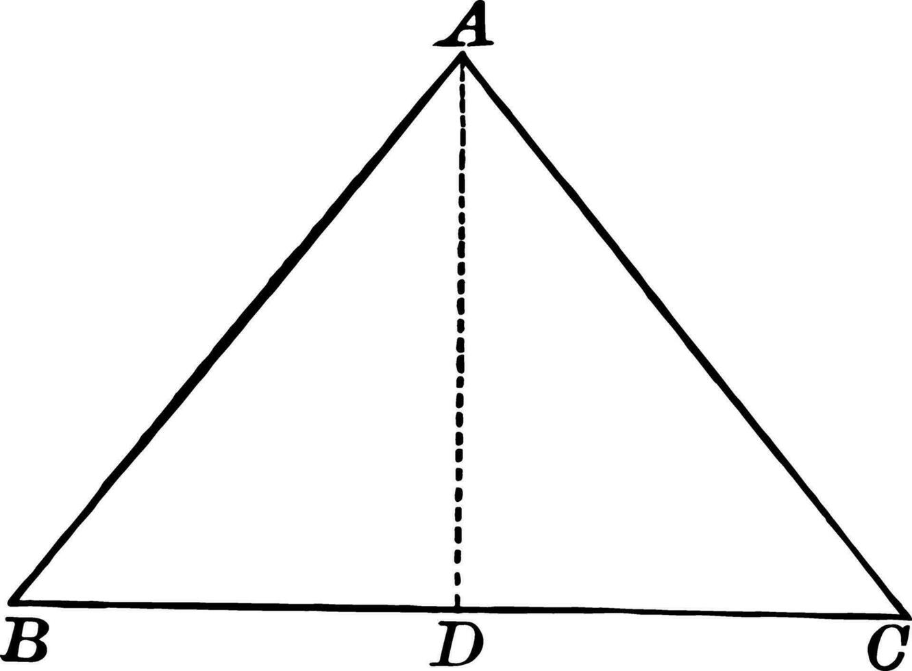 Isosceles Triangle With Interior Segment Drawn vintage illustration. vector