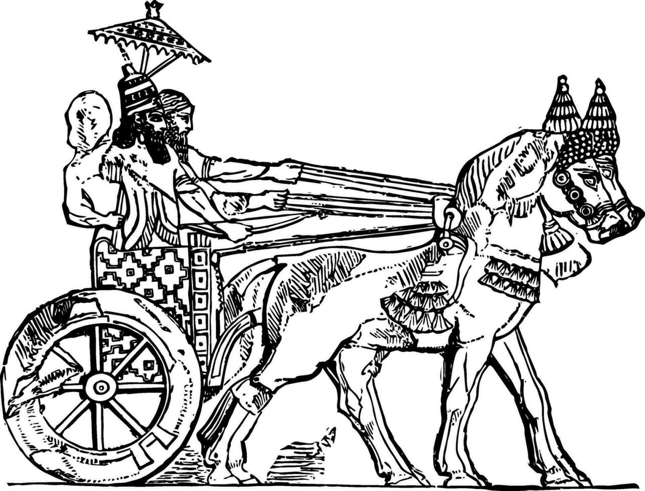 Assyrian War Chariot vintage illustration. vector