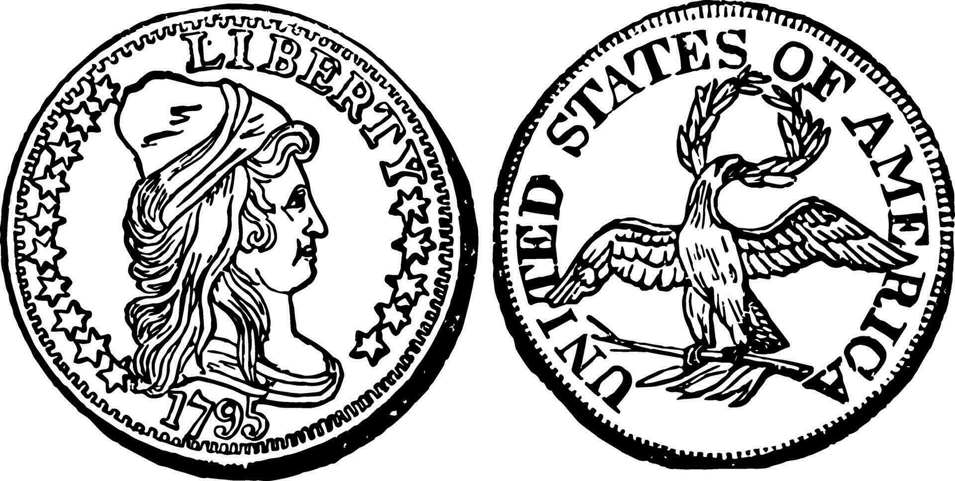 Gold Half Eagle Coin, 1795 vintage illustration. vector