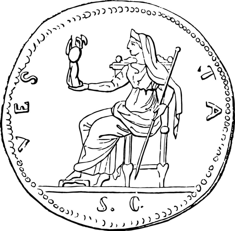 Coin of Vesta vintage illustration. vector